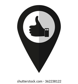 Thumbs up - vector icon;  black map pointer