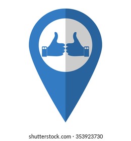 Thumbs up - vector icon; blue map  pointer