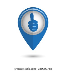 thumbs up - vector icon;  blue map pointer