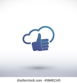 Thumbs up vector icon. Cloud pictogram. Graphic symbol for web design, logo. Isolated sign on a white background.