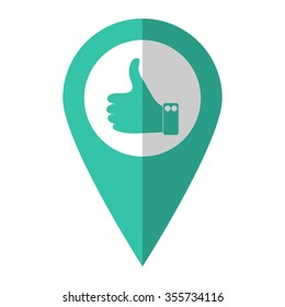 Thumbs up - vector icon;  green map pointer