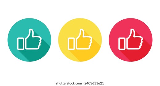 Thumbs up vector icon in green, yellow and red color. Like symbol.