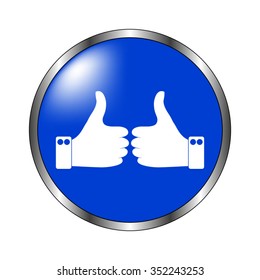 Thumbs up - vector icon on the blue button