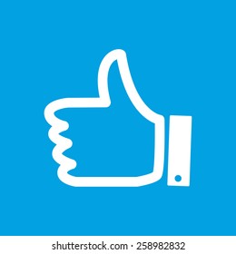 Thumbs up web white icon isolated on a blue background. Vector symbol
