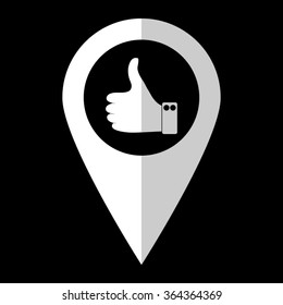 Thumbs up - white vector icon;  map pointer