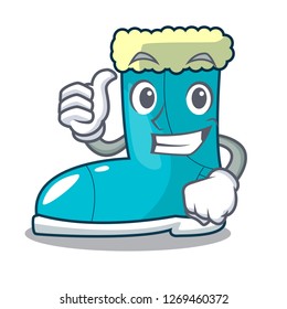 Thumbs up winter boots fur isolated on mascot