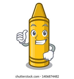 Thumbs up yellow crayon in the cartoon shape