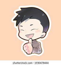 Thumbs up young boy, freehand drawing vector, Isolated young boy character illustration