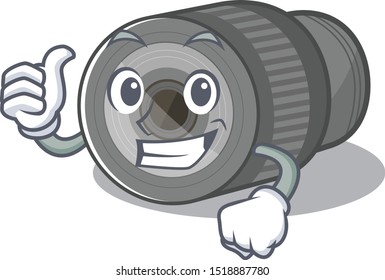 Thumbs up zoom lens in a cartoon bag