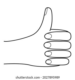 A thumbs-up gesture. A human hand with a raised thumb. A symbol of approval, consent. Hand-drawn black and white vector illustration. Isolated on a white background