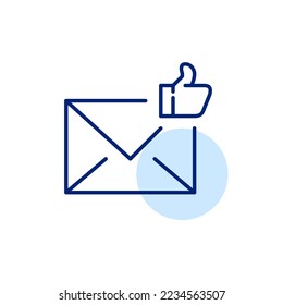 Enviar comentarios positivos por correo electrónico. Icono de línea de trazo de píxeles perfecto, modificable