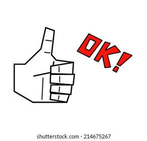 Thumbs-up sign with OK logo, vector illustration