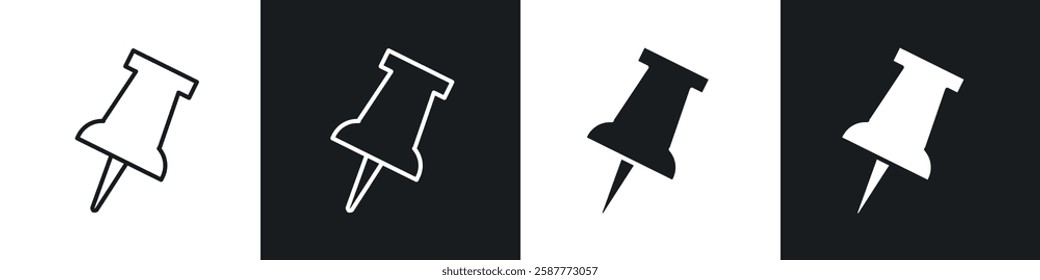 Thumbtack icon set black and white colors. Graphic Vector icons pack