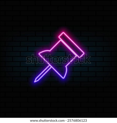 Thumbtack icon set noticeboard pushpin vector symbol paper thumb push pin sign. neon style.