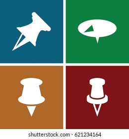 Thumbtack icons set. set of 4 thumbtack filled icons such as 