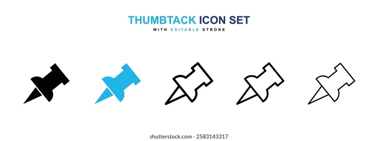 Thumbtack icons vector collection in black and blue colors on white background