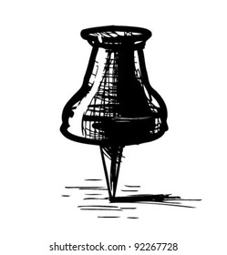 Thumbtack isolated on white background sketch vector illustration