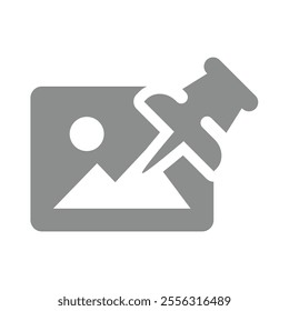 Thumbtack and picture vector icon. Pinned image, pushpin and photo symbol.