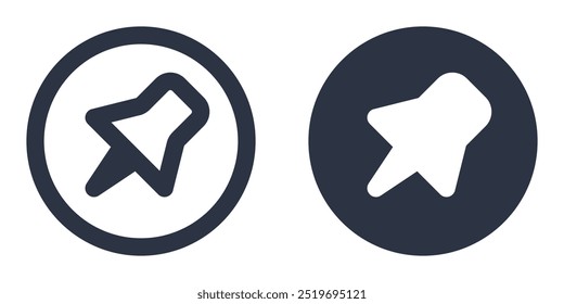 Thumbtack, Push Pin or Pinned simple icons set designed in filled, outline, line and stroke style. Two Black opposite arrows in circle