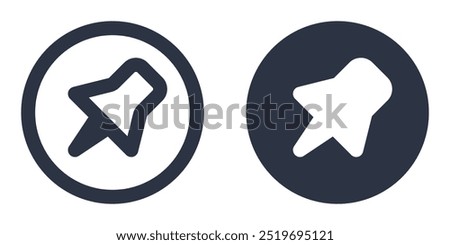 Thumbtack, Push Pin or Pinned simple icons set designed in filled, outline, line and stroke style. Two Black opposite arrows in circle