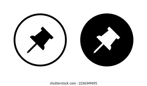 Thumbtack, pushpin icon vector isolated on circle background