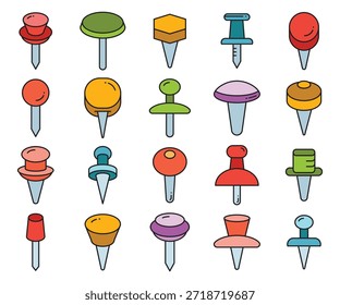 Iconos de la chincheta y de Pushpin fijados Ilustración vectorial