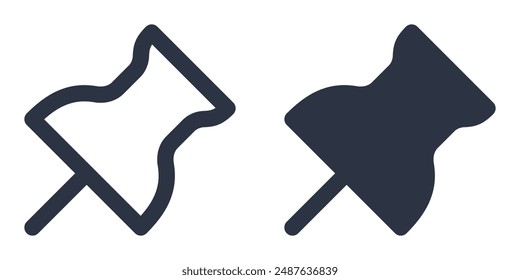 Thumbtack or pushpin simple icons set designed in filled, outline, line and stroke style