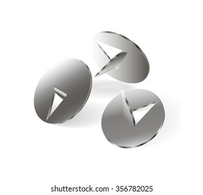 thumbtacks gray, three pieces