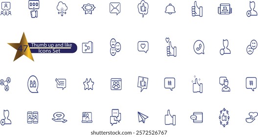 Thumb-up icon set. It includes like, favorite, admire, endorse, and more icons.