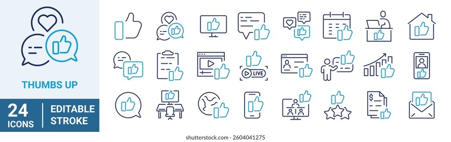 Thumb-up icon set. like, favorite, admire, endorse. Editable Vector Stroke.