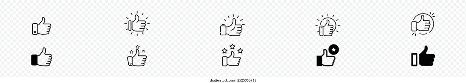 Thumb-up icon set. Thumb up icon set. Thumb up with star. Thumb up icon collection. Like sign and symbol. Thumbs up flat icon set