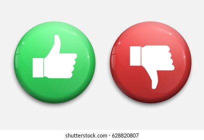 Thump Up and Thump Down Hands - vector illustration, green and red buttons