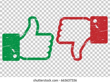 Thump Up and Thump Down Hands - vector illustration, green and red 