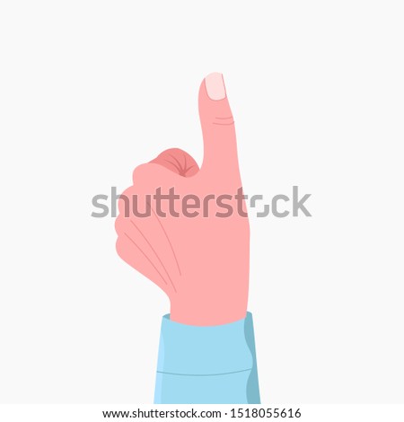 Thump up. Like hand sign. Human hand shows like gesture with fingers. Isolated on white background. Trendy flat style. Vector illustration.