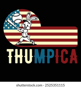 Thumpica Baseball Rabbit American Flag Camiseta divertida