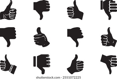 Thumps up and down silhouette vector illustration on a white background.