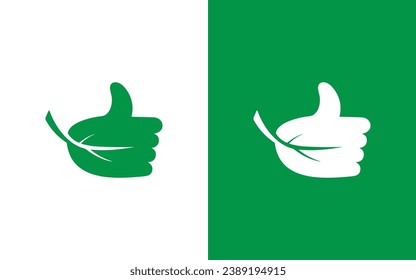 Thums up hand with leaf shape logo icon