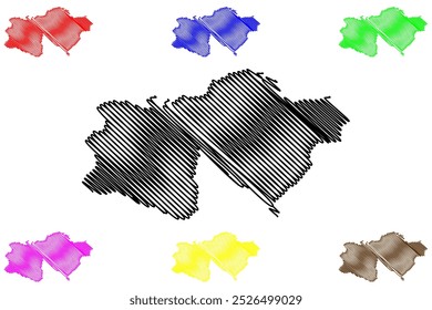 Thun District (Switzerland, Swiss Confederation, Canton of Bern or Berne) map vector illustration, scribble sketch Verwaltungskreis Thun map