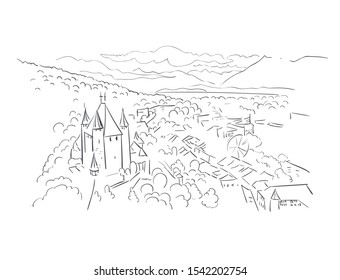 Thun Switzerland Europe vector sketch city illustration line art