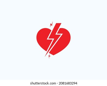 thunder attack to red heart. valentine concept. Vector illustrations