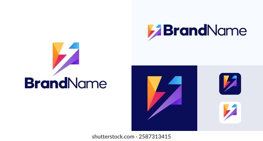 Thunder bold lightning flash colorful logo, Letter P Lightning bolt icon. Vector lightning logo electric, modern abstract lightning bolt signs, vector illustration templates.