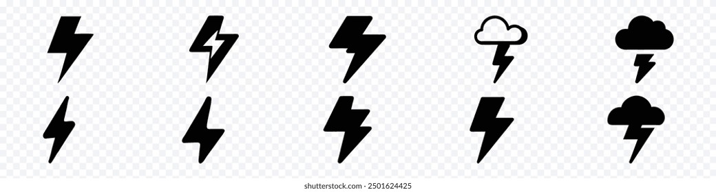 Thunder Bold Lightning Flash icons, Lightning bolt icon. Vector lightning logo electric, set of thunder and lightnings. Lightning bolt signs, Lightnings icon set illustration.