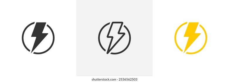 Thunder Bold Ícones de relâmpago Flash, Ícone de relâmpago. Logotipo elétrico de raios de vetor, conjunto de trovões e relâmpagos. Sinais de raio, ilustração de conjunto de ícones de relâmpagos.