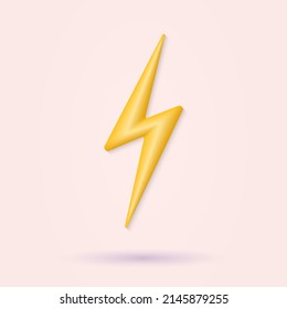 Thunder bolt 3d icon. Lightning flash, thunderbolt symbol. Power, energy, electric sign. Vector illustration.