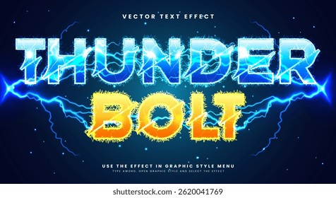 Thunder Bolt blue orange 3D editable text effect Template Suitable for electric bolt text style theme