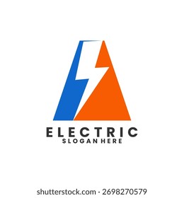 Combinación de perno de trueno con Plantilla de Vector de diseño de logotipo de letra A. Icono de diseño de logotipo de poder de identidad inicial