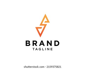 Thunder Bolt Flash Icon Initial Letter S Electricity Logo. Orange Geometric Shape Linear Style isolated on White Background. For Business and Technology Logos. Flat Vector Logo Design Template Element