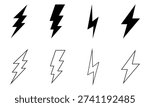 thunder bolt flash icon, flash lightning bolt icon. Electric power icon symbol. Power energy icon sign in filled, thin, line, outline and stroke style. Vector electric lightning bolt logo set eps file