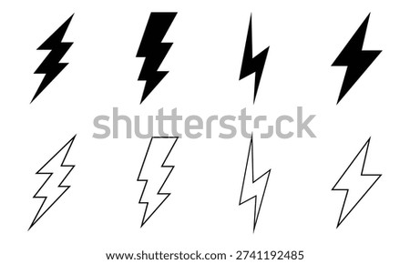 thunder bolt flash icon, flash lightning bolt icon. Electric power icon symbol. Power energy icon sign in filled, thin, line, outline and stroke style. Vector electric lightning bolt logo set eps file