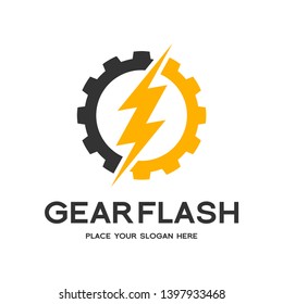 Thunder Bolt Gear Cogwheel Vector Logo. This graphic is suitable for factory, flash, electric, technology, mechanic.